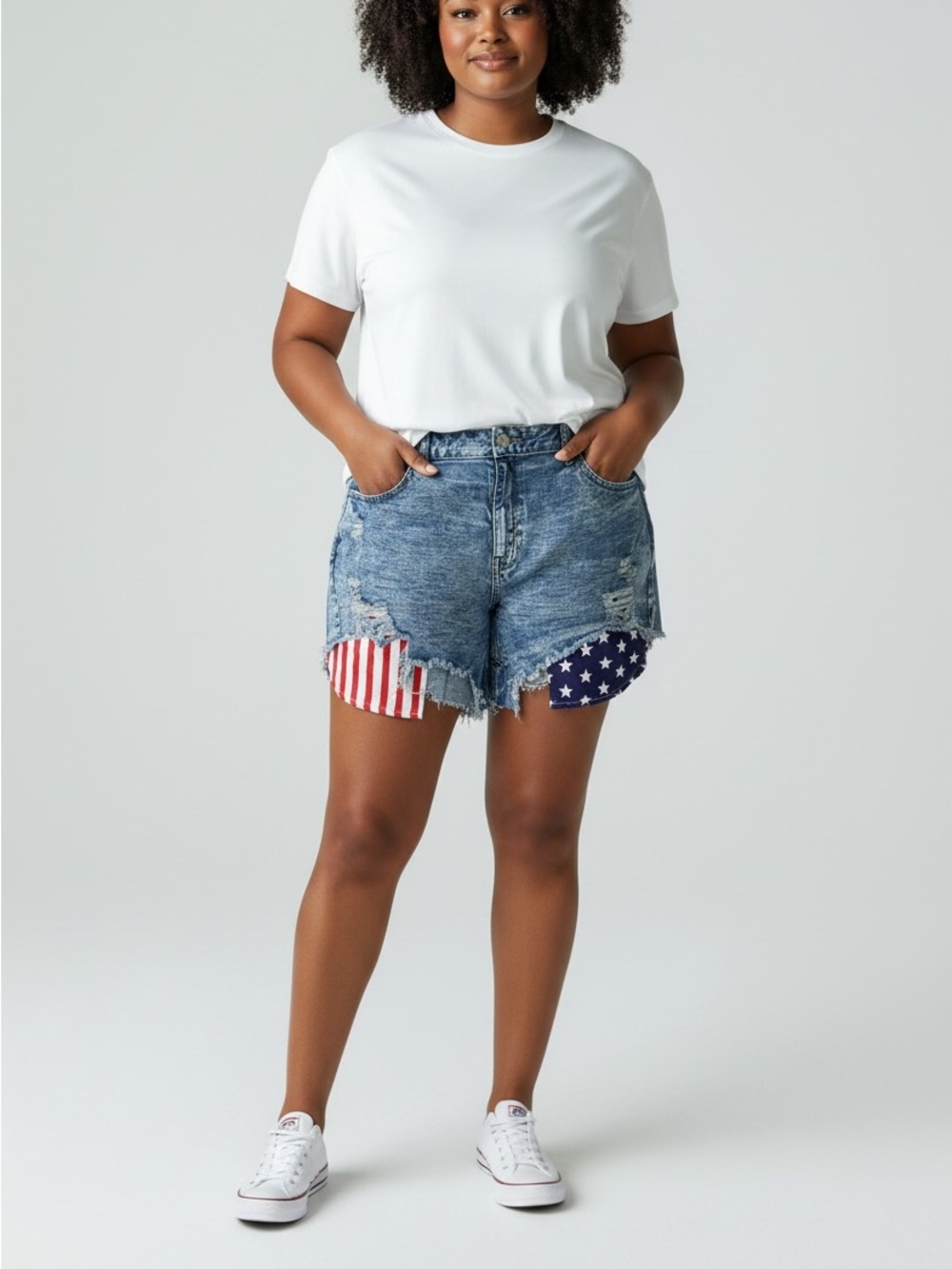 Flag designed pocket jean shorts